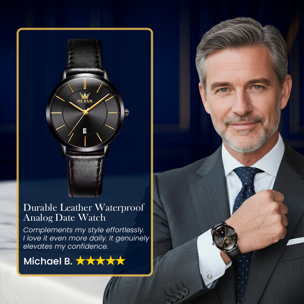 Leather Strap Auto Date Watch